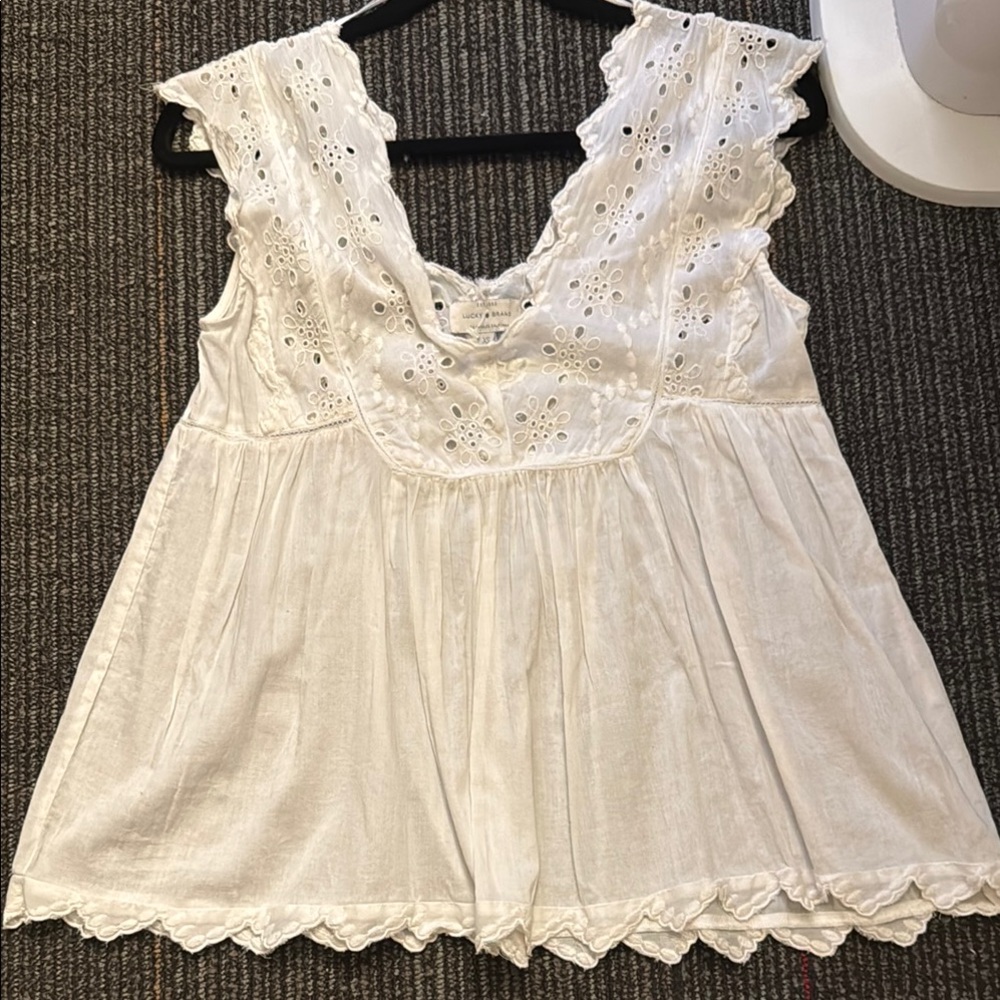 Lucky Brand White Ruffled Embellished Blouse